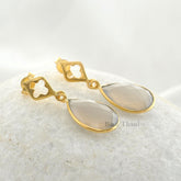 Handmade Designer Earring-Grey Chalcedony 12x16mm Pear Gemstone Drop Earrings-Gold Plated 925 Sterling Silver Earring-Christmas Gift Earring